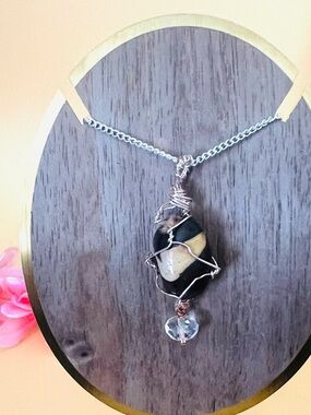 Rose gold plated natural brown stone pendant